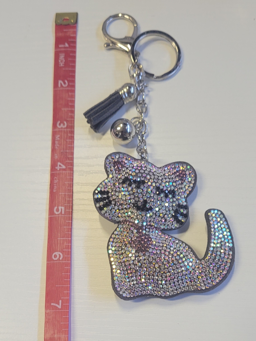 Crystal Cat Keychain - Sparkling Dark Violet Cat Charm